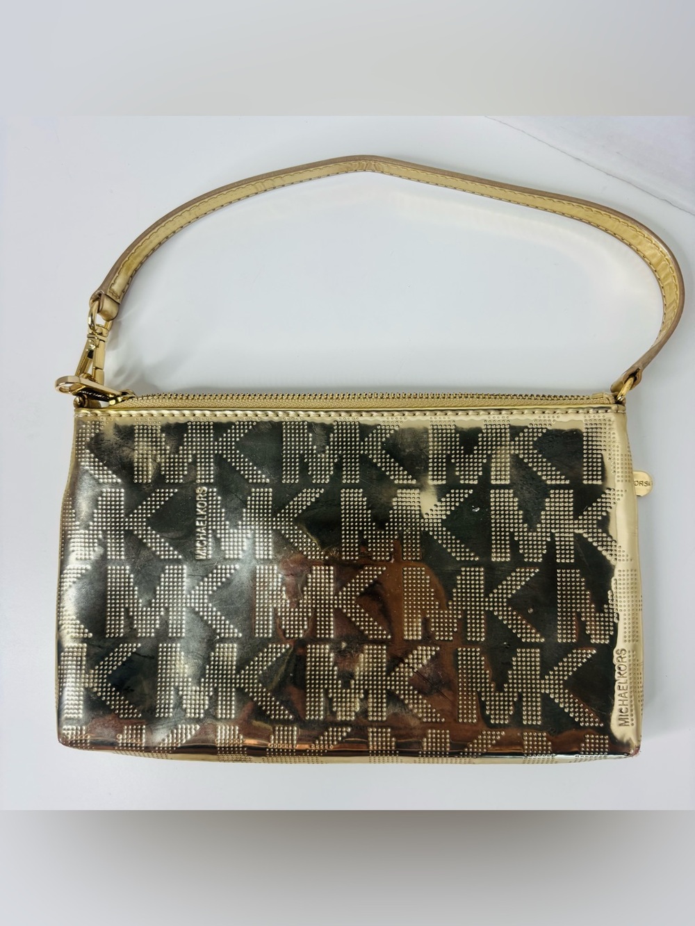 Michael Kors Metallic Gold MK Logo Wristlet